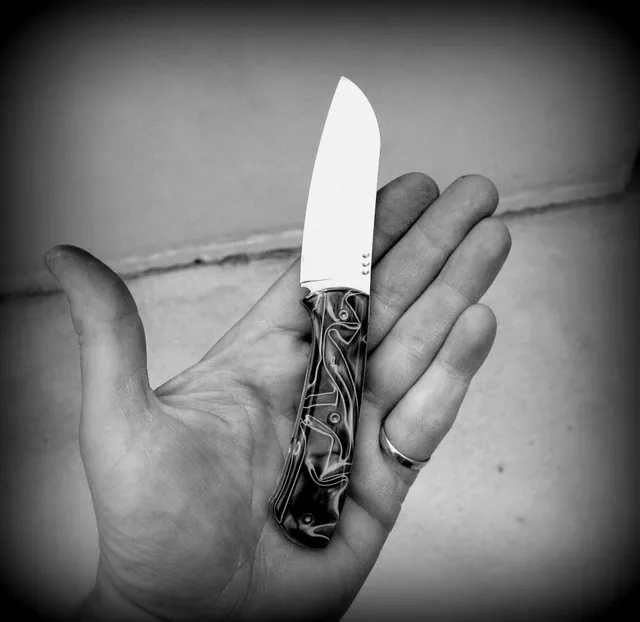 Couteau pliant "Le Det"
Montage Liner
Lame RWL34
Platines titane 1.7mm
Plaquettes Kirinite Desert Camo
Tranchant: 8cm
Longueur totale: 17cm